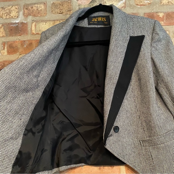 Vintage Jacques Women's Houndstooth Wool Blazer Jacket size 10 grey black blazer - Picture 8 of 9